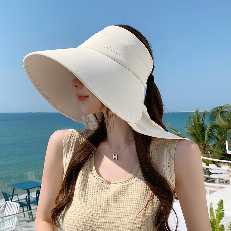 New summer face covering sunscreen hat, big eaves, UV protection sun hat, removable shawl, empty top hat, children 8525