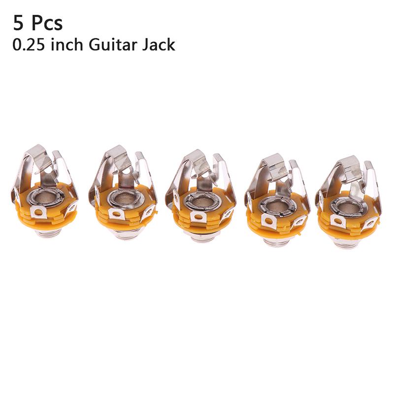 5 Pcs 1/4 Inch Metal Guitar Jack Socket Connector Female Panel Mount Bass Guitar