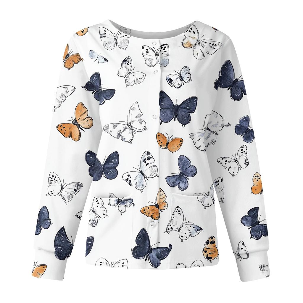 Damen Casual Mode Langarm Stehkragen Einreiher Niedlich Tierisch Bedruckt Arbeitsjacke Oberteile