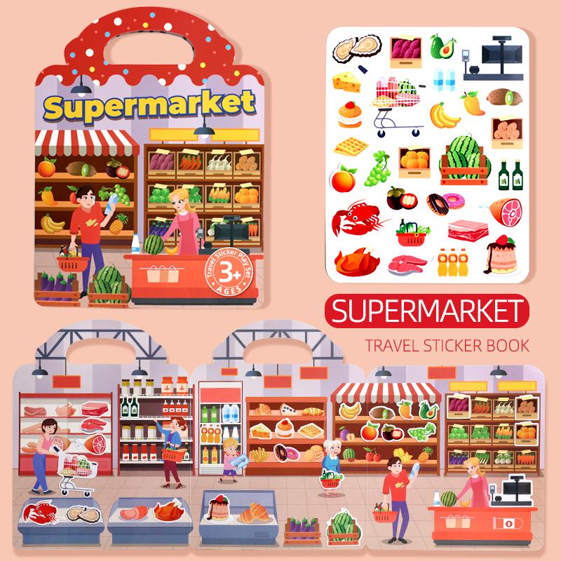 1 Book Jelly Sticker Book Quiet Book DIY Fun for Children's Scene Stickers Repeatedly Paste Puzzle Sticker Book