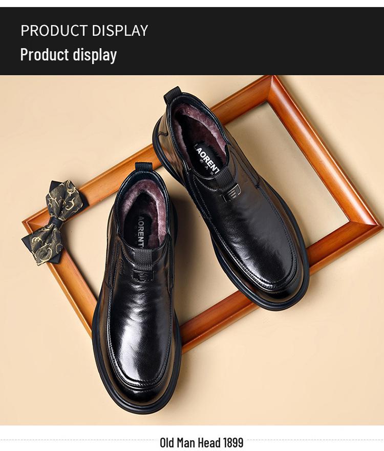 Genuine Leather Men's High-Top Winter Shoes - Warm Cowhide with Thick Velvet Lining