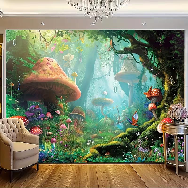 2D Fantasy Grüner Pilzwald Hintergrund für Studiofotografie & Veranstaltungen