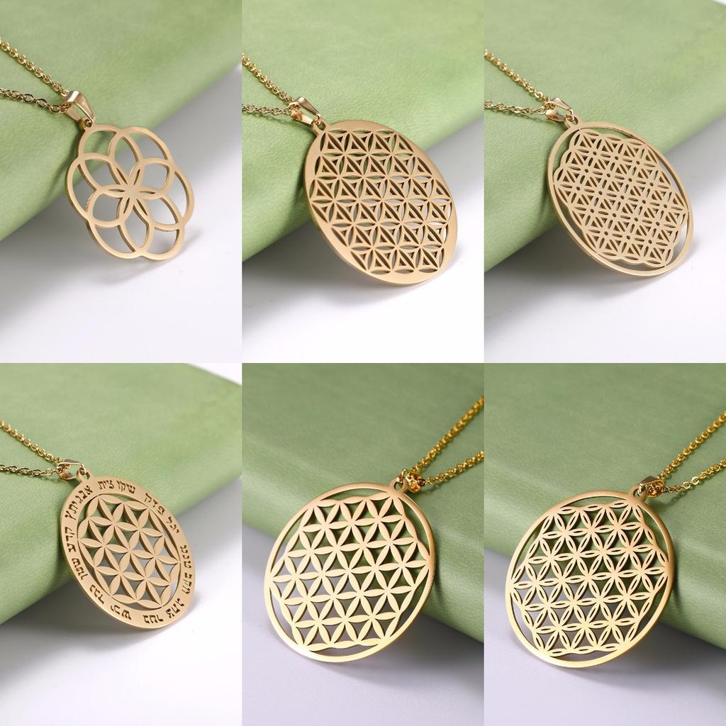 Flower of Life Pendant Necklace for Women Mandala Chakra Hollow Stainless Steel Charms Jewelry Geometry Amulet Gift