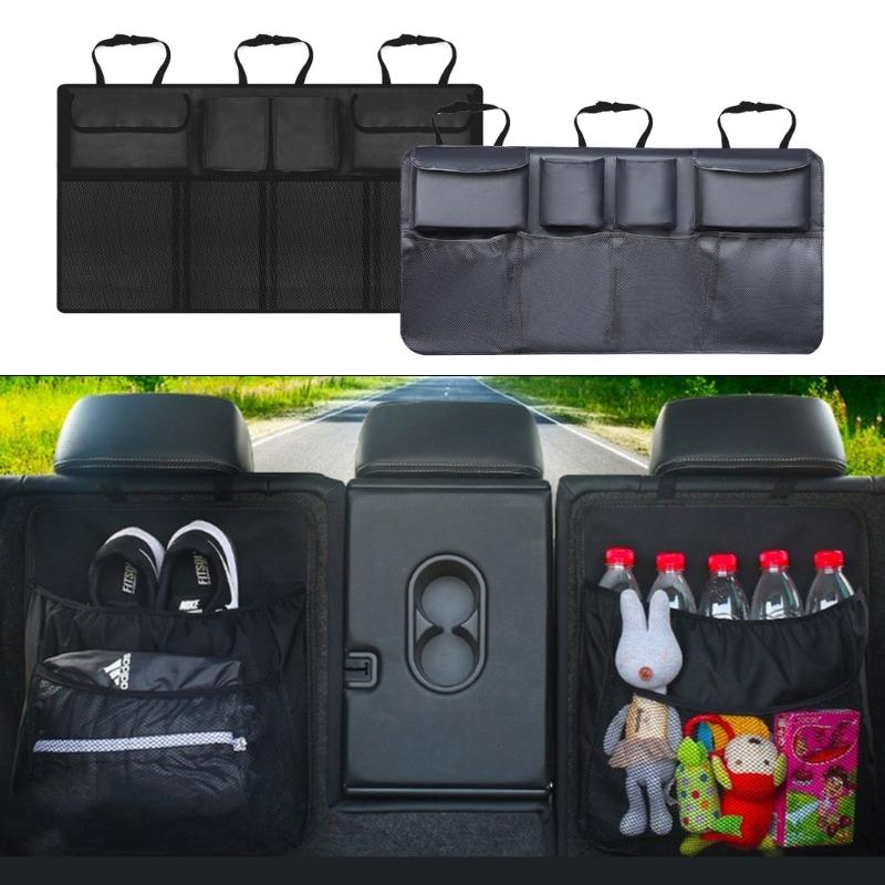 Trunk Hanging Organizers, Backseat Bag, Car Interior Accessories with 4 Pockets & 4 Mesh Pouches for Groceries