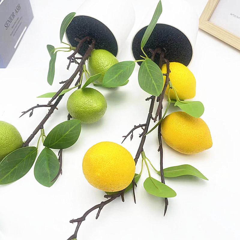 Green Lemon Plant Decor With Faux Fruits For Home Styling And Props Photography