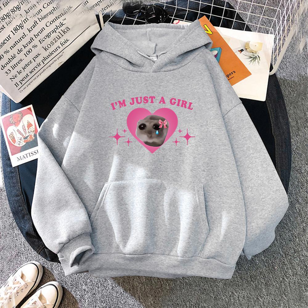 Sad Hamster Meme Im Just A Girl Hoodie 2024 Kawaii Women/men Hoodies Harajuku Unisex Fleece Pullover Sweatshirt Winter Clothes