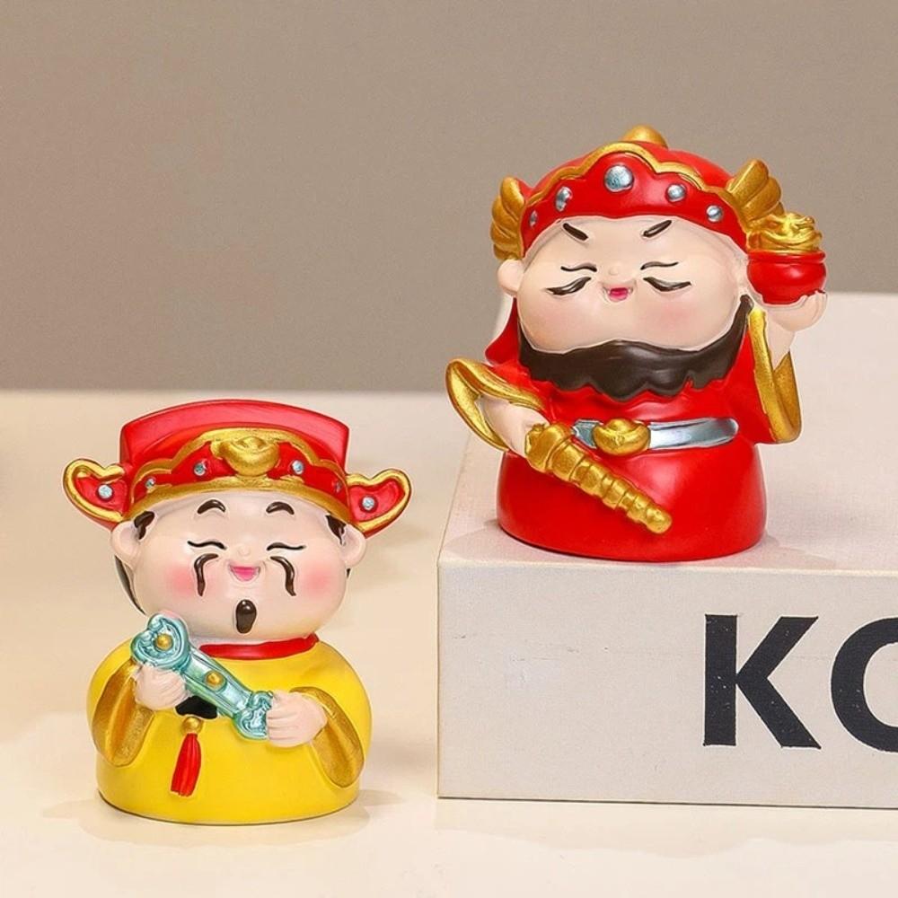 Resin Chinese Wealth God Ornament Chinese God New Year Mascot Doll  Office