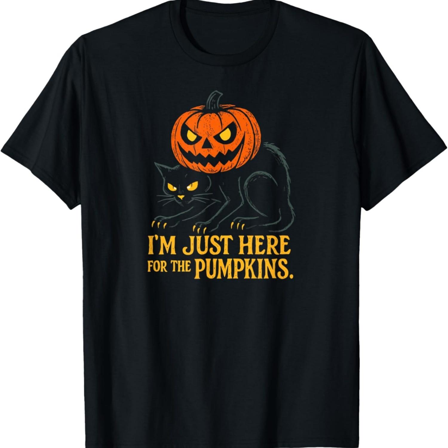 I m Just Here for The Pumpkins Funny Halloween Cat Meme T-Shirt S чёрный