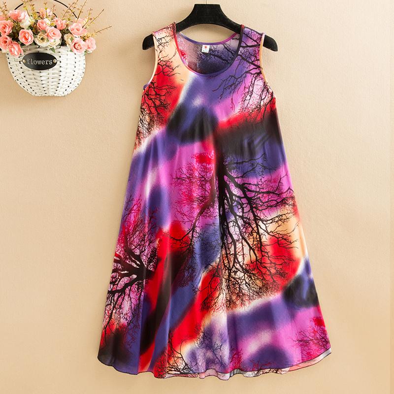 Letní šaty bez rukávů Dámské Nadměrné Volné Dlouhé šaty s potiskem