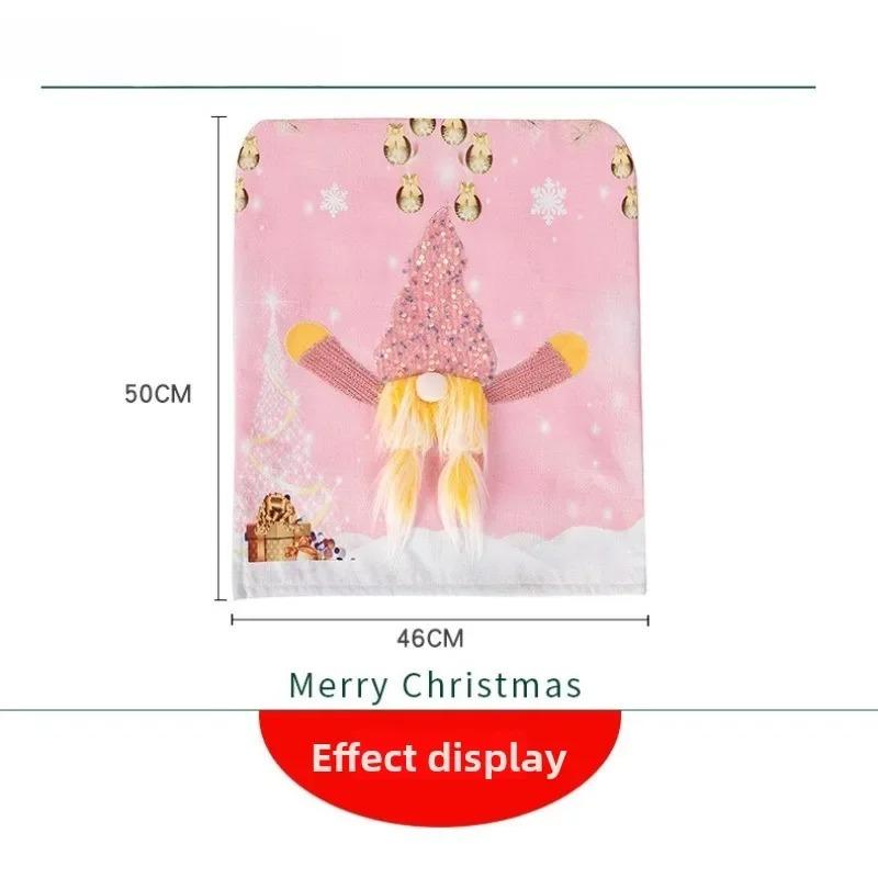 1-4PCS Christmas Gnome Chair Cover with Lights Pink Holiday Seat Slipcover for Dining Table Decor Home Party Gift Accessory