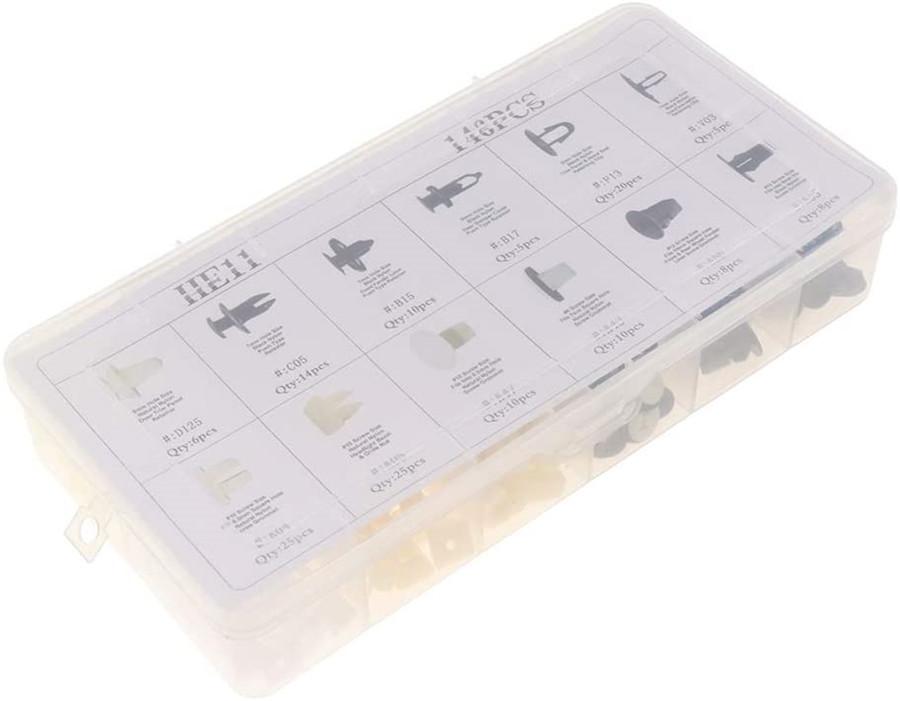 146PCS Plastic Rivets Fastener Fender Bumper Push Pin Clips W/ 30PCS Removal Tool