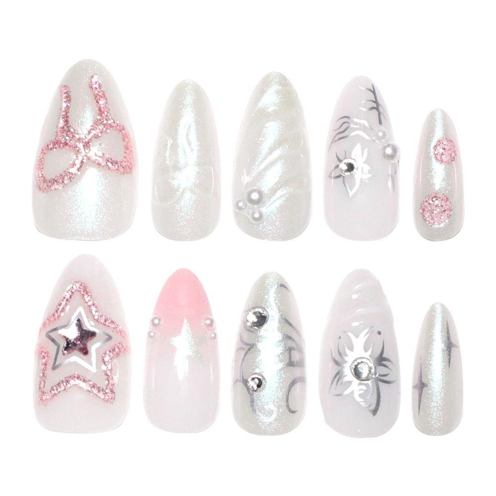 Manicure Long Almond False Nails French Detachable Press on Nails Nail Tips Women
