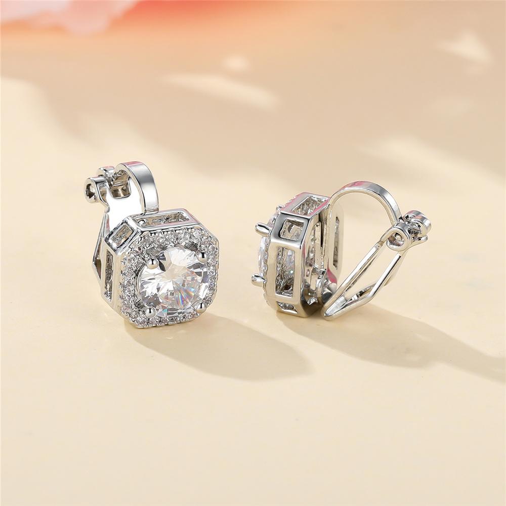 Cute Female White Round Zircon Stone Silver Color Clip Earrings For Women Luxury Wedding Jewelry