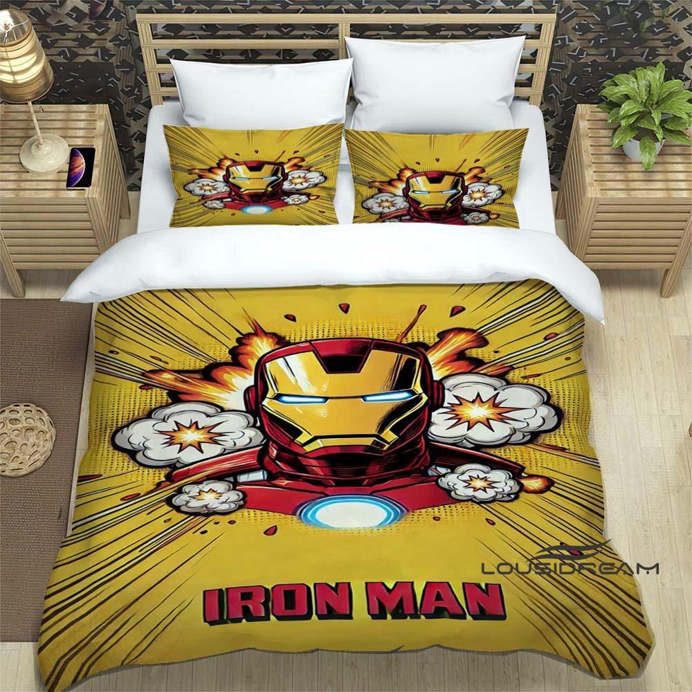 Set biancheria da letto con copripiumino e federa a tema cartone animato di Iron Man, adatto per le camere da letto di ragazzi e ragazze e come regalo per bambini.