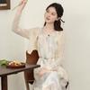 Plus Size Women's Chinese Ink Wash Dress & Sun Protection Cardigan Set