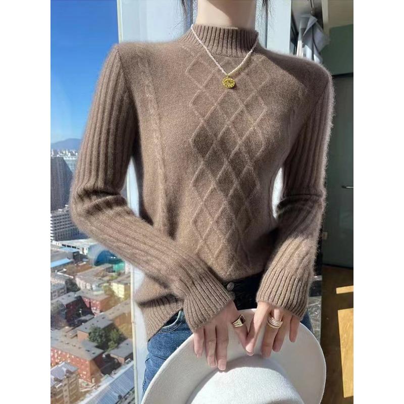

Новый женский модный утолщенный вязаный свитер с полувысоким воротником, с переплетением, пуловер, базовая рубашка, свободный и универсальный One Size верблюд