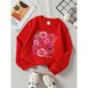 European sizes Girls' Crewneck Sweatshirt - Pink Flowers & Green Leaves Pattern, Soft Comfy Sportswear for Children & Teens