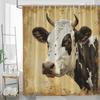 1pc Holstein Cow Portrait Shower Curtain - Black & White Realistic Cow Face Design, Warm Aged Parchment Texture, Farm-Inspired