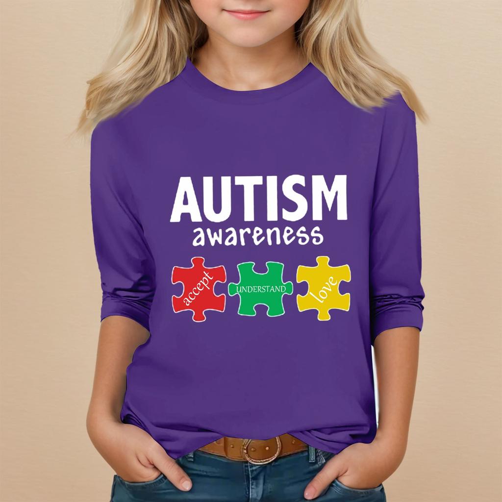 Kids Seven Sleeve Round Neck Top Valentine's Day Printed Everyday Casual Top