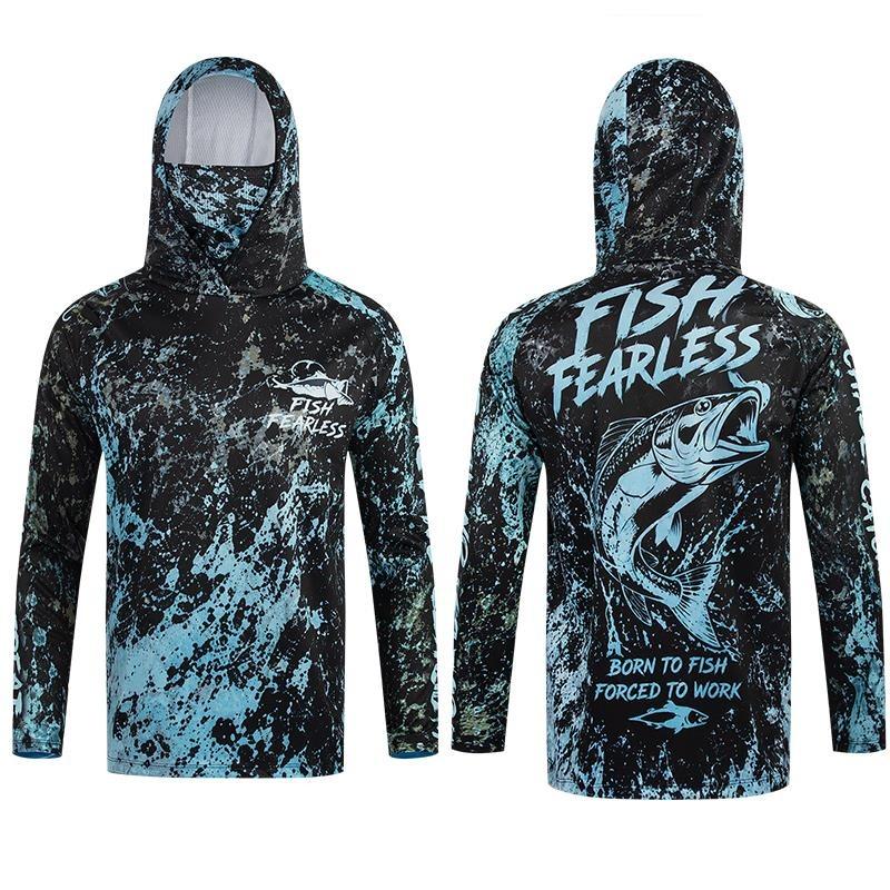 Men's Hooded Fishing Shirt UPF Sun Protection Breathable Long Sleeve Quick Dry Outdoor Angling Jersey With Face Cover
