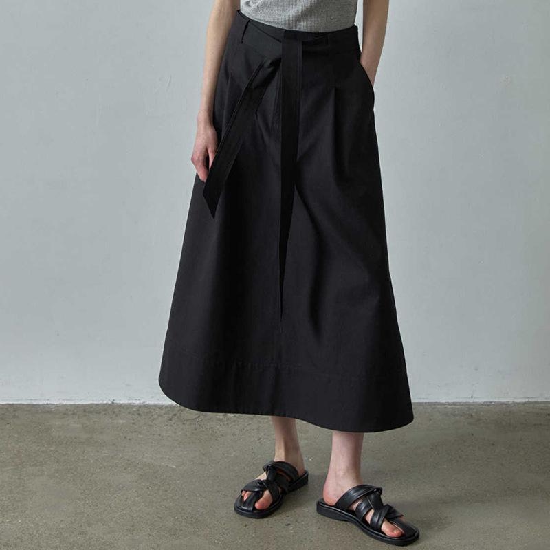 Women s Early Spring Korean High-Waisted A-Line Lace-Up Skirt Medium чёрный