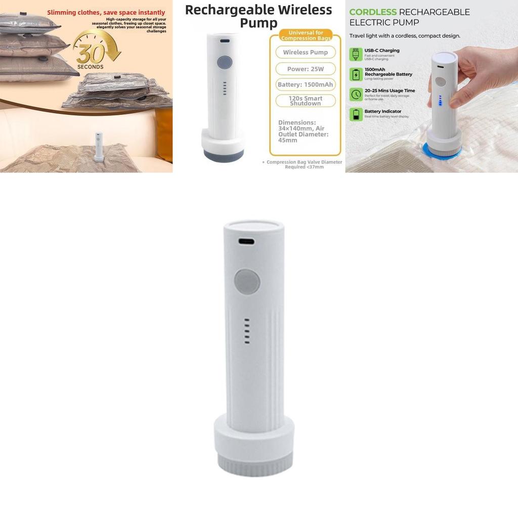 Portable Electric Vacuum Pump For Compression Bags With Rechargeable Low Noise Design For Travel Use