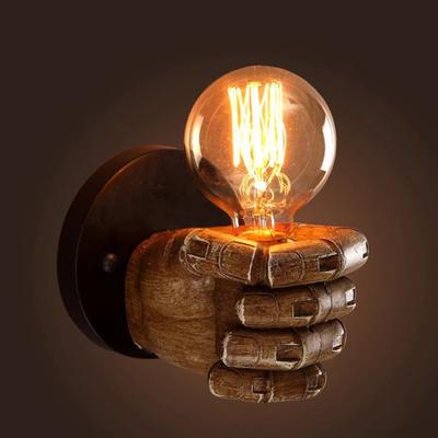 Nieuwe Amerikaanse Vintage Houten Hand Model Wandlampen Loft Entree Hars Wandlampen Restaurant Studiekamer Eetkamer Koffieshop Lampen
