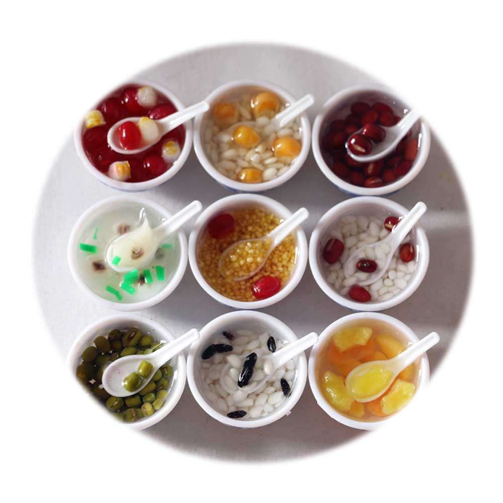 10pcs Mixed Random Miniature Bowl Soup Mini Chinese Cuisine Pretend Food for Doll House Kitchen Decor Accessories Toys Key Chain