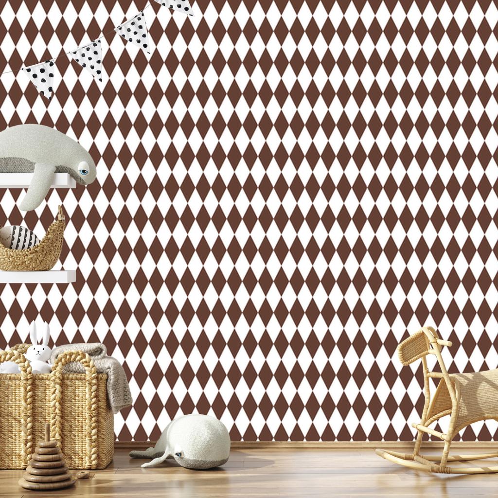 Harlequin Diamonds Wallpaper Light Gray, White, and Brown 50x1000