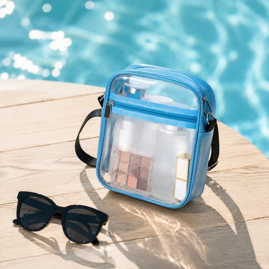 Transparent PVC Crossbody Bag Small Square Shoulder Bag Adjustable Strap Lightweight Clear Purse with Zipper Pocket for Daily Use