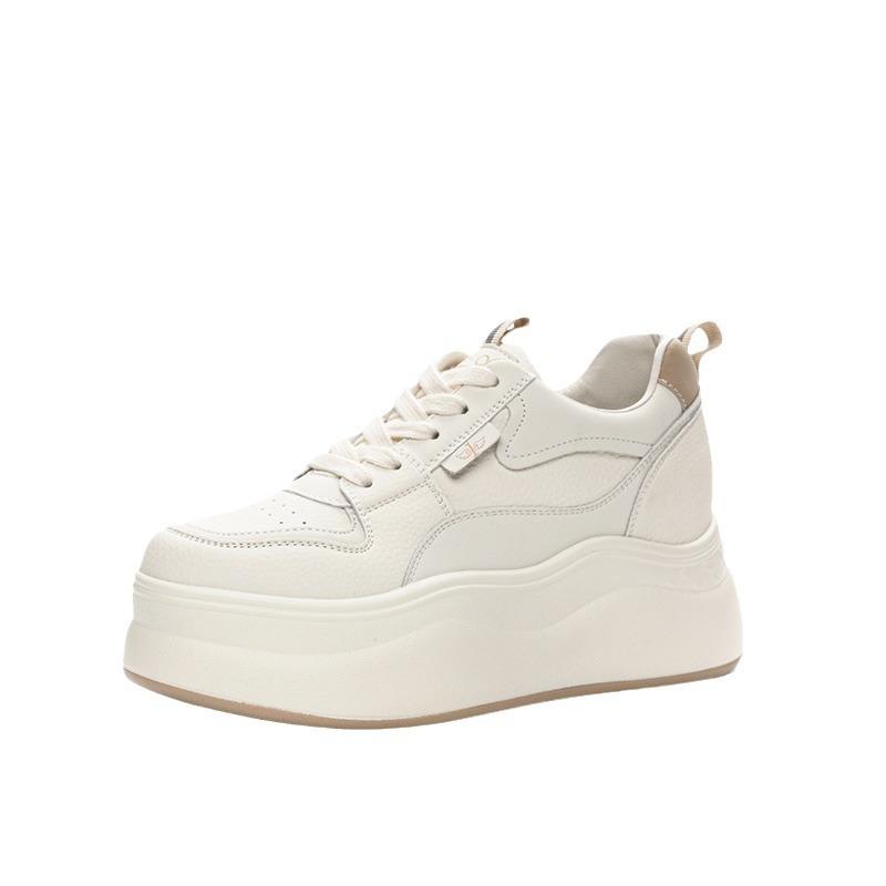 Spring and Autumn Four Seasons Women's Shoes New Wedge Heel Muffin Thick Sole Inner Height Increase Casual Shoes Small White Shoes Fleece