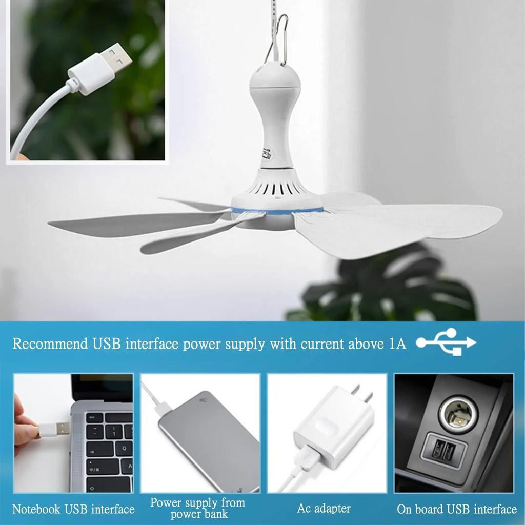 Ventilador de Techo Silencioso con 6 Aspas, Alimentado por USB, con Mando a Distancia, Temporizador, 4 Velocidades, Ventilador Colgante para Camping, Cama, Dormitorio, Tienda de Campaña, Nuevo
