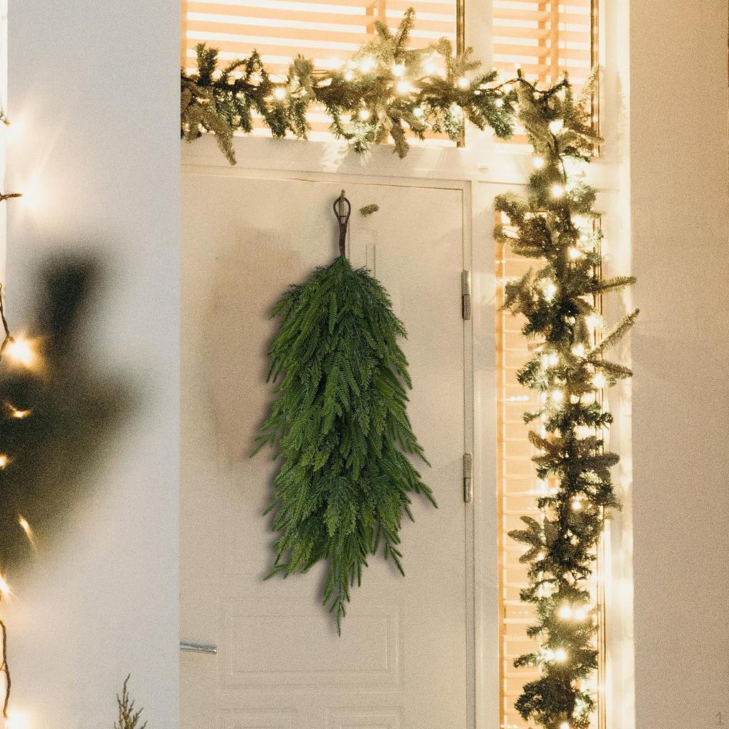 Artificial Christmas Teardrop Swag Decor Winter Wreath Greenery for Window
