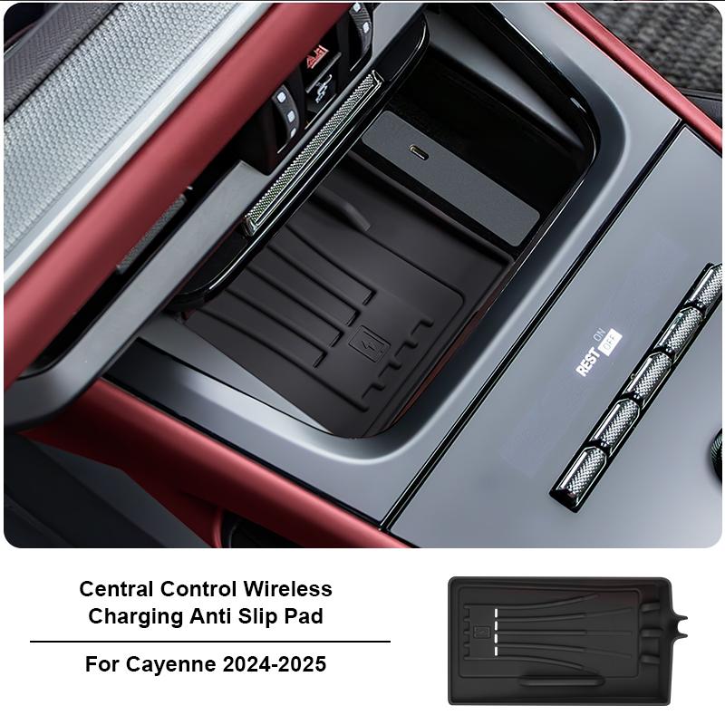 

Для Porsche Cayenne 2024 2025 Автомобільний силіконовий органайзер для центральної консолі, коробка, підсклянник, бездротова зарядна панель, вставка для підсклянника, аксесуари