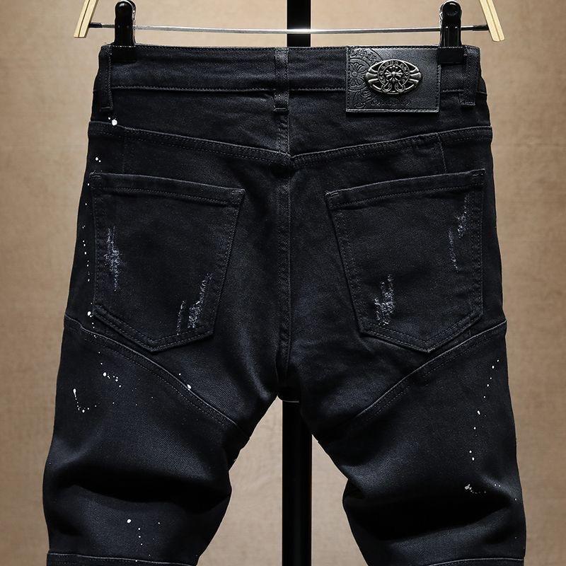 Modisch Trendige Slim Denim Jeans Herren Used Risse Löcher Patches Frühling Herbst Lässiges Design Koreanische Luxus Kleidung Hosen