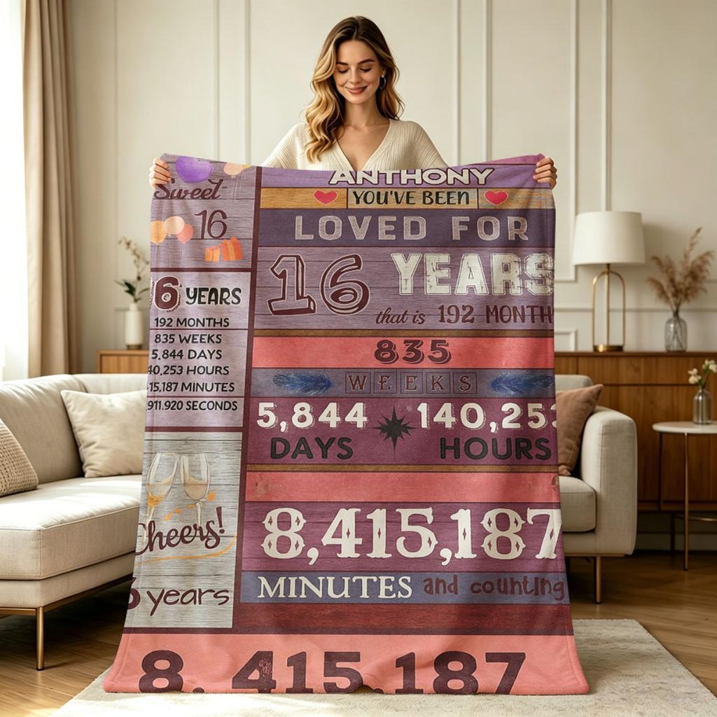 Soft Flannel Throw Blanket with Sweet 16Th Birthday Celebration Printed Pattern for all Season Warm Cozy Lightweight Blanket for Sofa Couch Living Roo