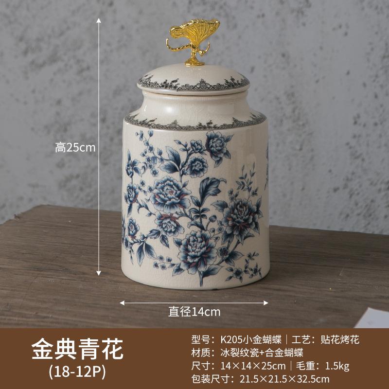 Retro Ceramic Storage Jars Tea Tank Gold Butterfly Lids General Officer Jars Porcelain Storage Can Food Storage Containers