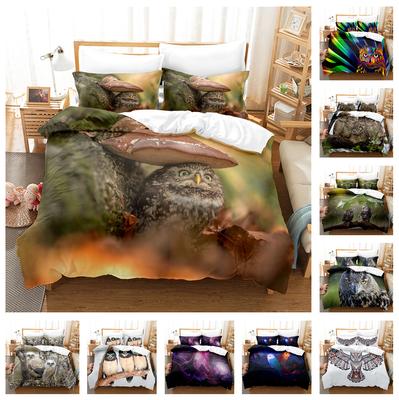 Parure DE lit avec impression 3D hibou, housse DE couette et taie d'oreiller en microfibre, 2/3 pièces, AU/DE/ES/EU, Super King, Textile DE maison doux à fermeture éclair