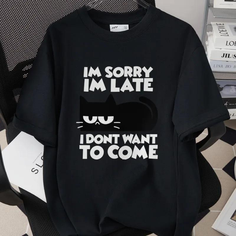 Interesting Cartoon Cat Short Sleeved T-shirt Neutral Casual Versatile Top Cute Cartoon Cat Daily Commuting Casual Home Clothes