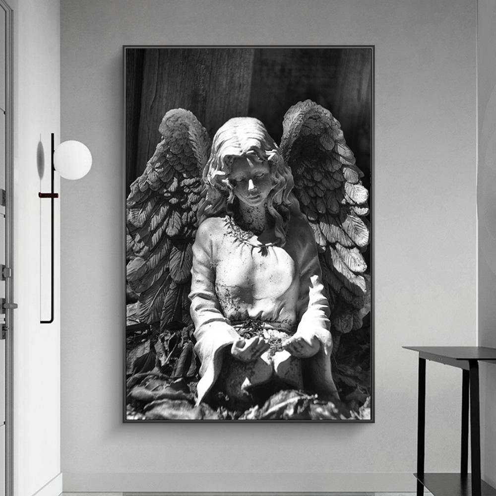 Chrześcijański Religia Płótno Plakat Czarno-Biały Kąt Statua Obraz Na Ścianie Loft Islamskie Malowidła Ścienne Bez Ramy Wystrój Domu Bez Ramy