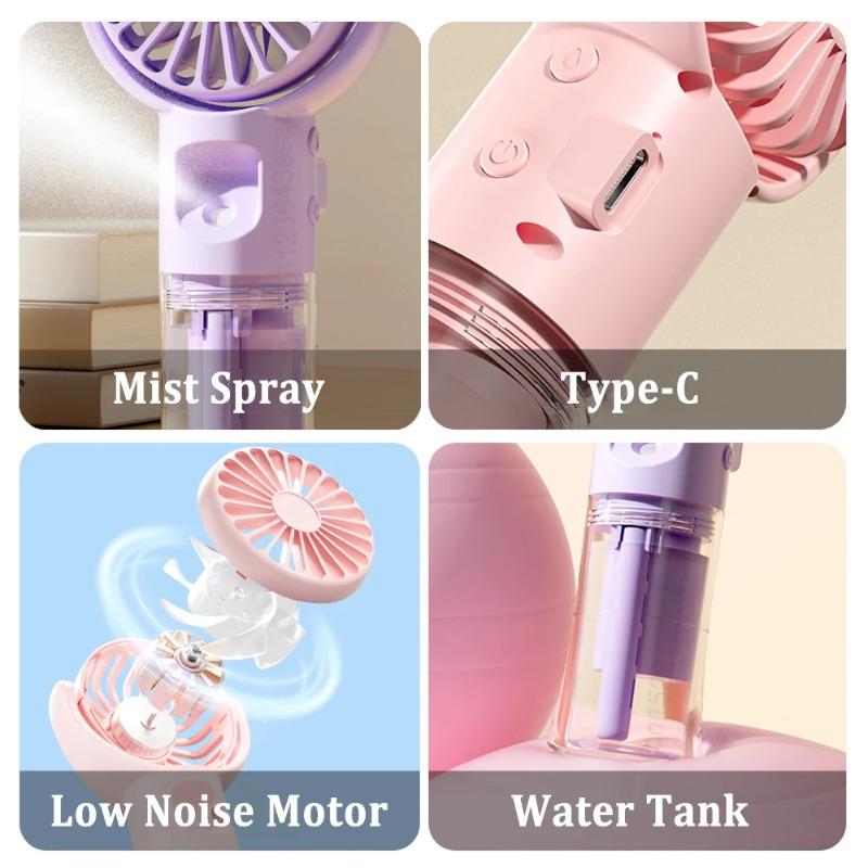 Přenosný ventilátor s vodní mlhou Mini ruční ventilátor USB nabíjení 4 rychlosti Závěsný na krk Sprejové ventilátory Přenosný osobní ruční malý ventilátor