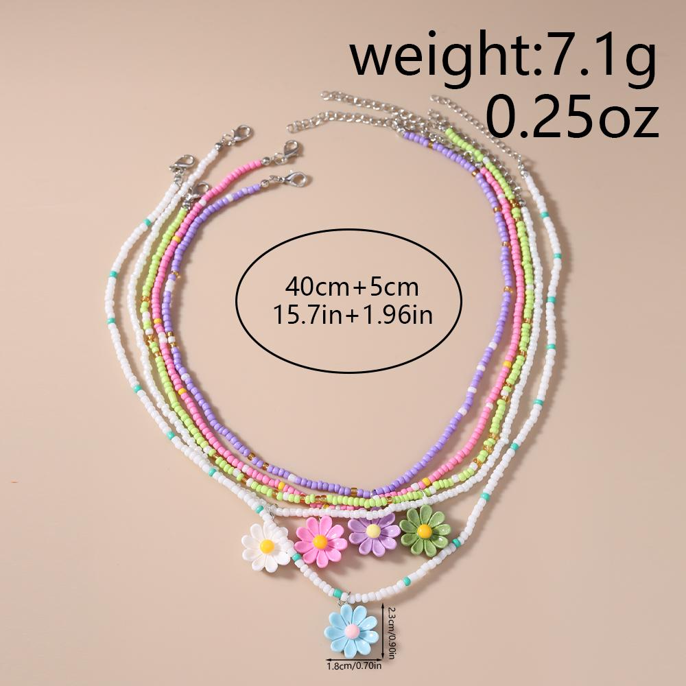 5pcs/set Bohemia Handmade Beaded Necklaces for Women Girls Colorful Flower Pendants Necklace Kid's Jewelry Gifts