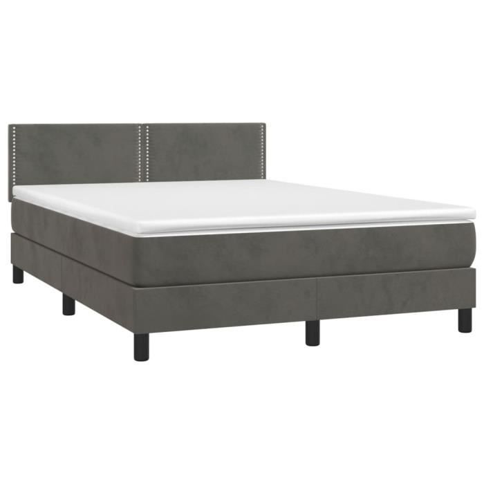 3141246 vidaXL Lit à sommier tapissier et matelas Gris foncé 140x200cm Velours