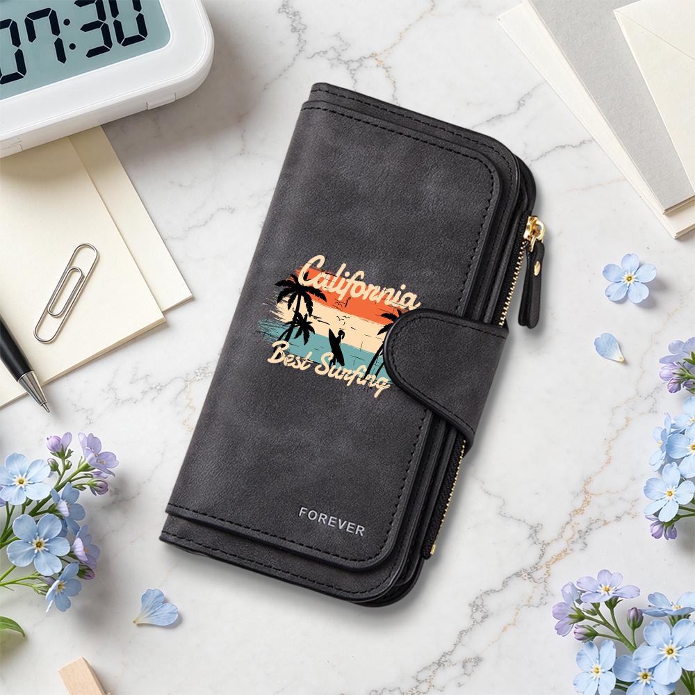 California Surfing Pattern Long Wallet Multi Card Slot Casual Purse