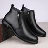Men's Fashionable Leather Casual Short Boots Classic Side Zipper Anti-Slip Outdoor Walking Boots Business and Office Work Boots
