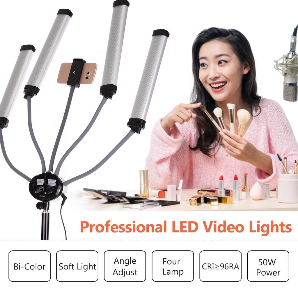 FX 800II Four Arm LED Video Lamp Fill Lights Bi Color 3200 5500K Color Temperature Light Strips with Flexible Hoses LCD