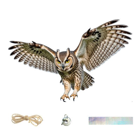 

Подвесная Поддельная Сова 2D Плоский Чучело Совы со Светоотражающей Лентой Украшение Орла с Колокольчиком для Отпугивания Голубей от Окна для Балкона Патио Заднего Двора E
