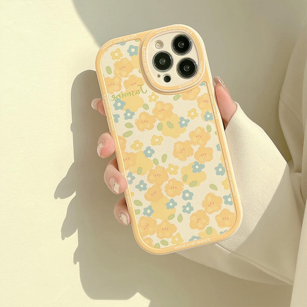 Custodia per telefono retrò antiurto estiva con fiori gialli dolci per iPhone14 13 11 12 Pro Max Xs Xr 7 8 Plus Custodia Cover Cartone Animato Carina