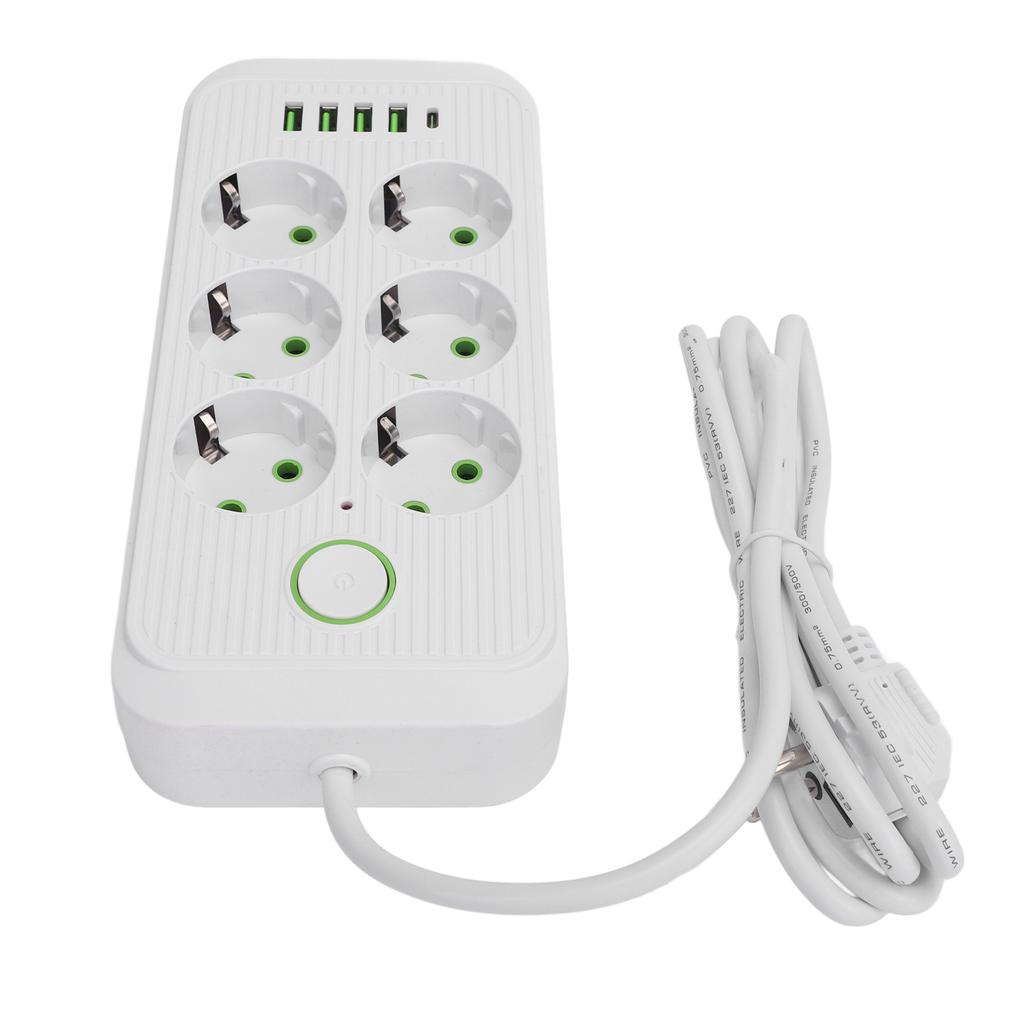6 Way Power Strip with 4 USB and 1 Type C Port Europn Standard Power Socket with 2 Meter Cable