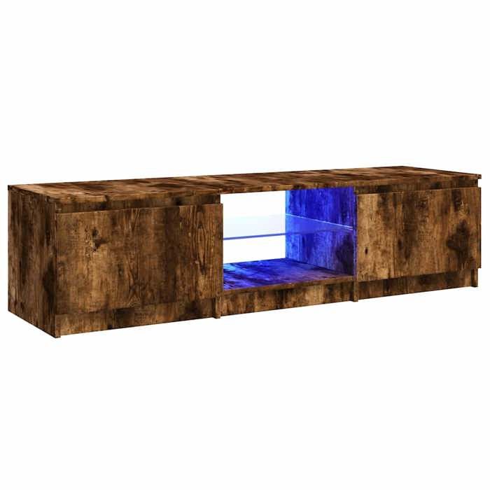 VidaXL Meuble TV avec lumières LED Chêne fumé 140x40x36 cm, support TV, armoire média, armoire hifi, unité TV, unité média 822681